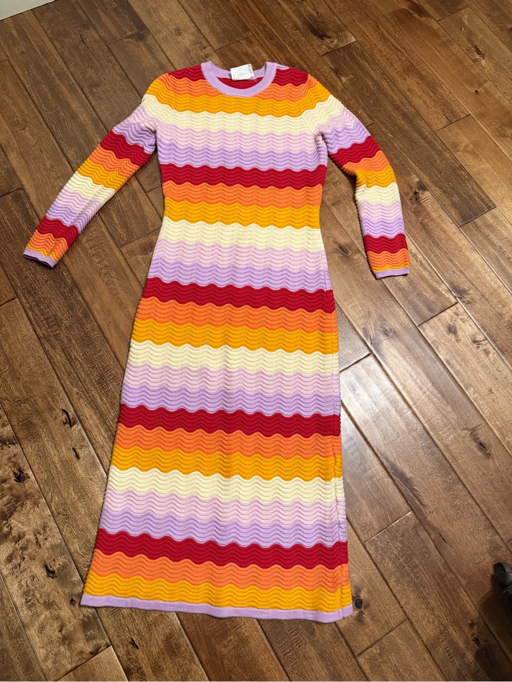 Hyacinth House Striped crochet Long Sleeve Maxi Dress - Pink, Red, Yellow